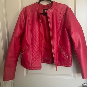 Red Quilted Faux Leather Jacket